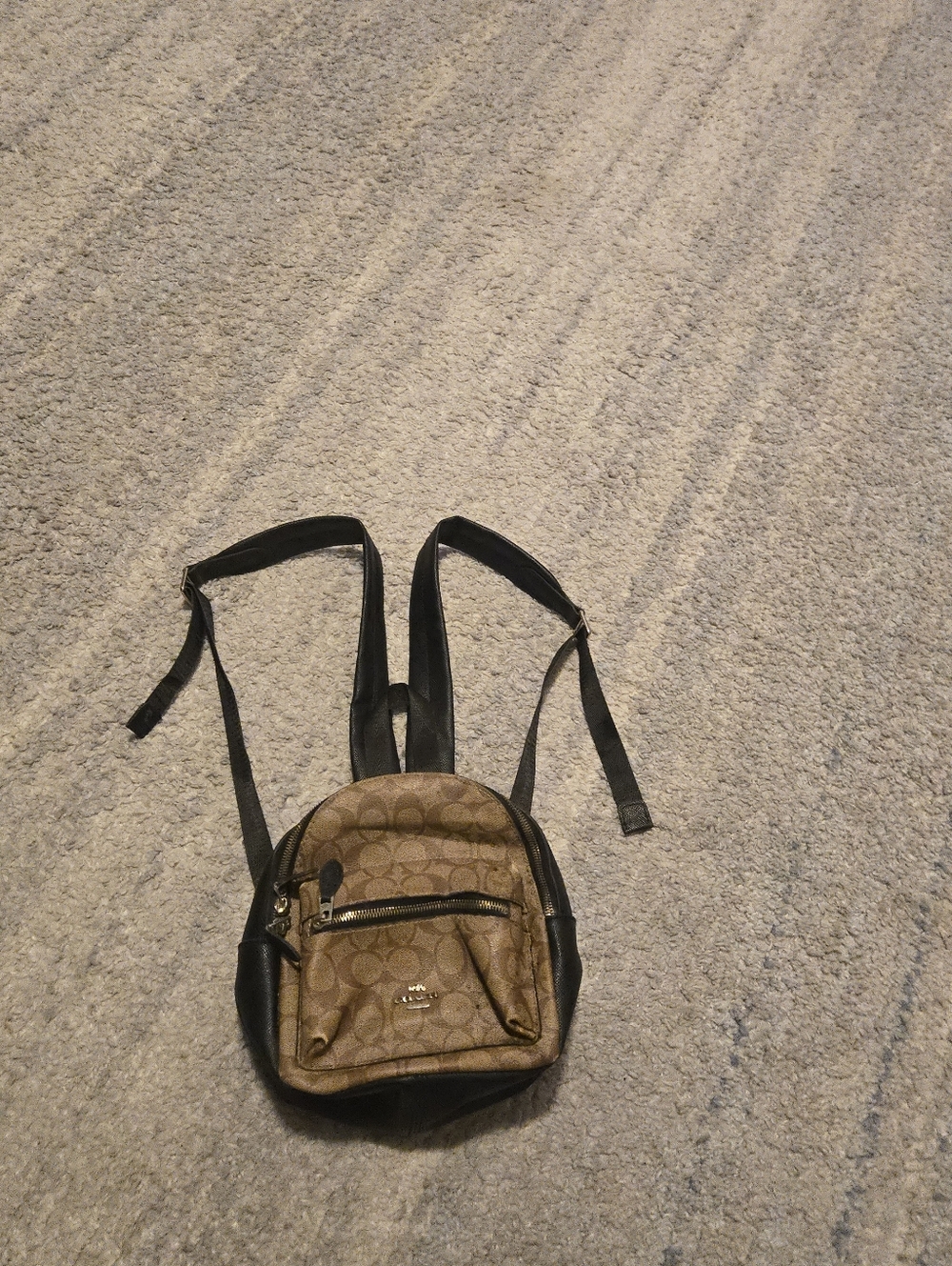 Coach Mini Charlie Backpack Signature Canvas Brown Black Small Travel Bag - Picture 7 of 16